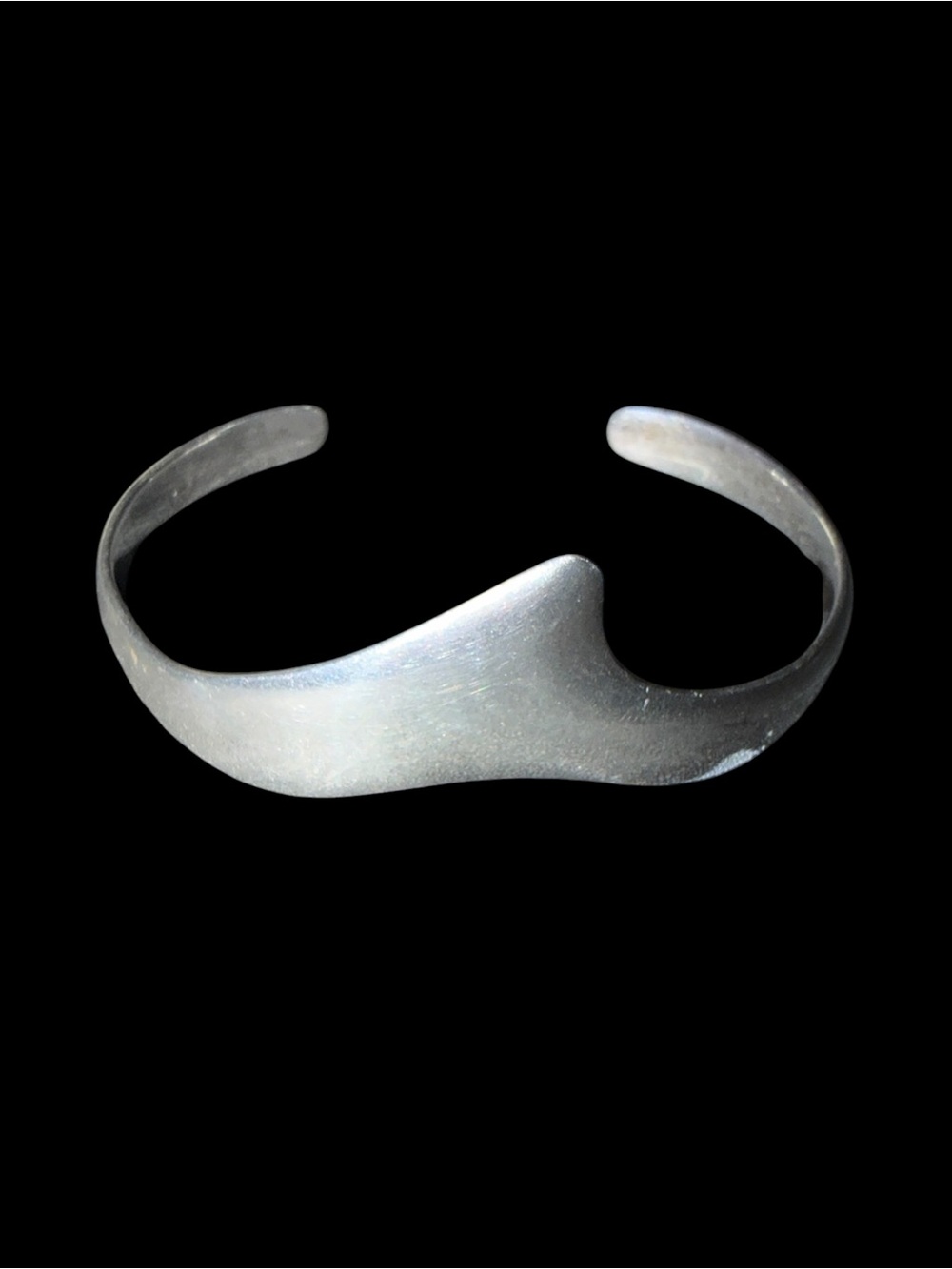 Vintage Mexican Sterling Silver Modernist Asymmetrical Wave Cuff Bracelet